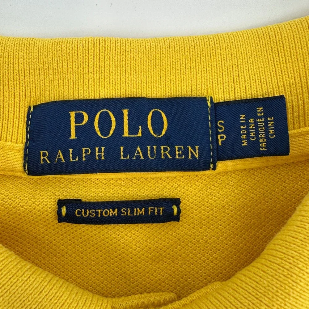Polo Ralph Lauren Mens Custom Slim Fit Pique Polo Shirt Yellow Small RN 41381